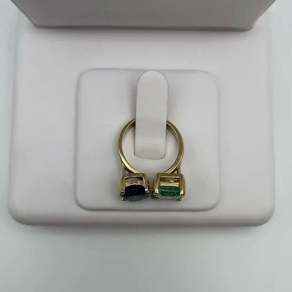 14k Gold Two Stone Ring London Blue Mint Green Spinel Negative Space Adjustable - Picture 6 of 10